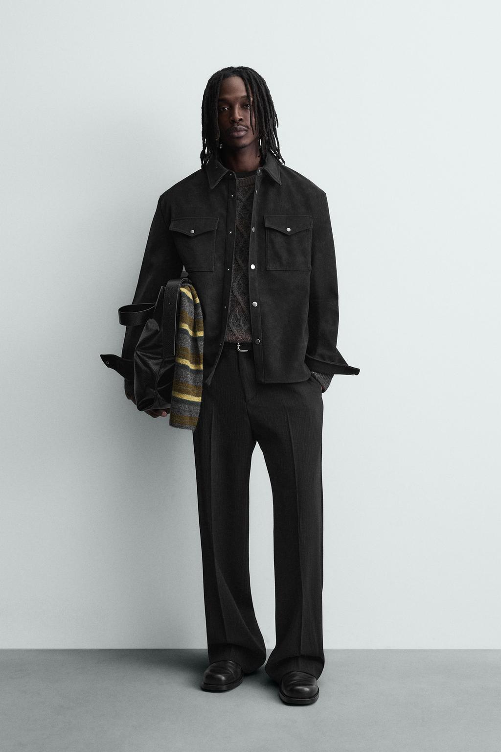 КУРТКА-РУБАШКА СВОБОДНОГО КРОЯ ИЗ ИСКУССТВЕННОЙ КОЖИ