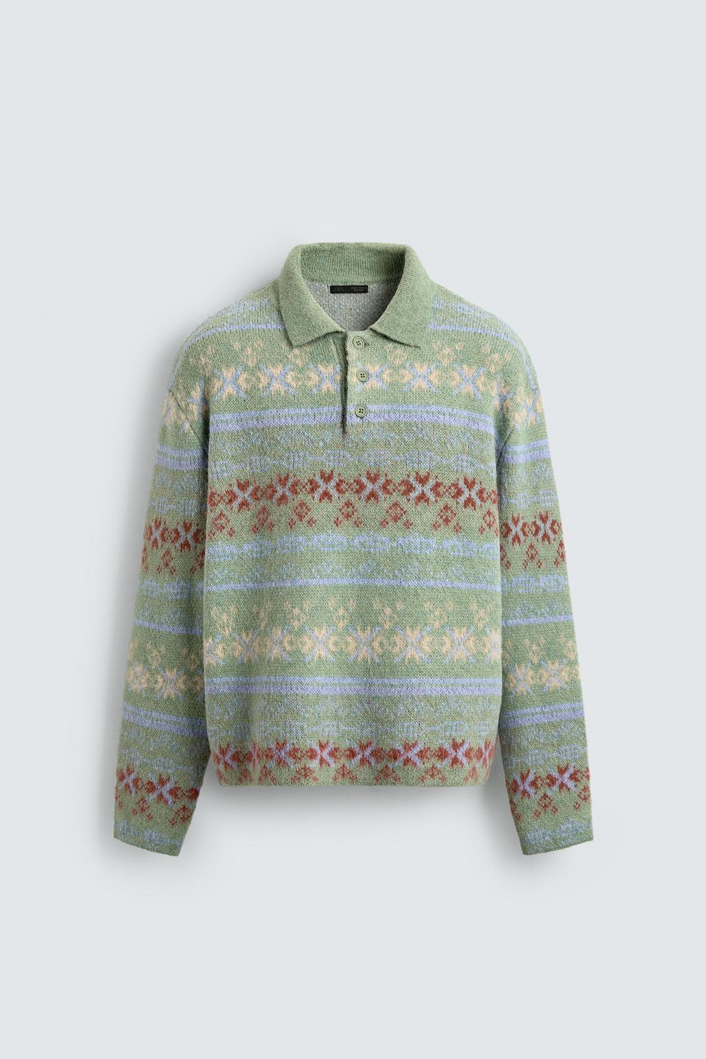 ПОЛО ИЗ ЖАККАРДОВОГО ТРИКОТАЖА С ГЕОМЕТРИЧЕСКИМ УЗОРОМ И ТЕКСТУРОЙ