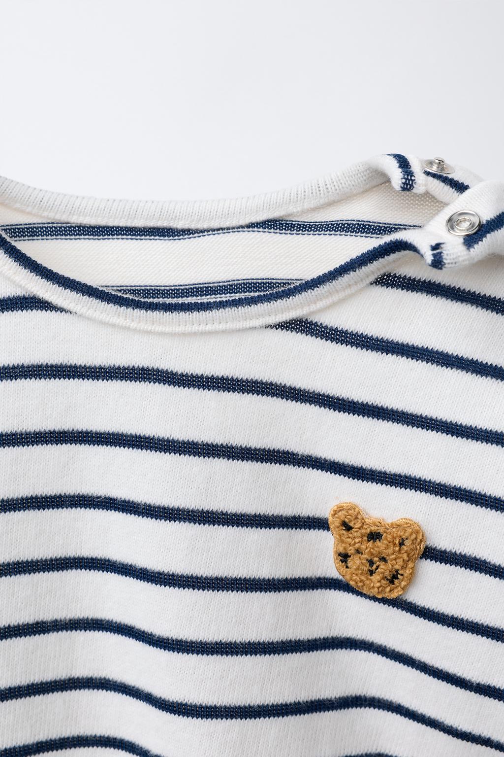 ЛОНГСЛИВ В ПОЛОСКУ С НАШИВКОЙ «ТИГР» ИЗ МАХРОВОЙ ТКАНИ