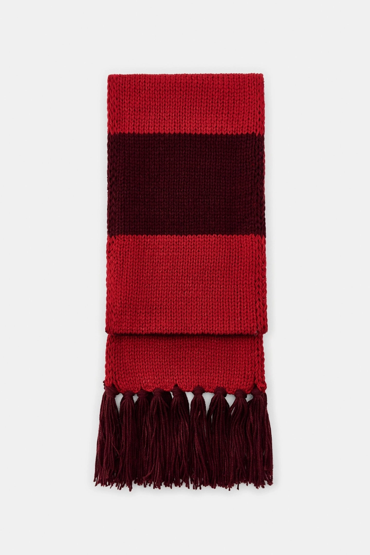 ВЯЗАНЫЙ ШАРФ В ПОЛОСКУ С БАХРОМОЙ