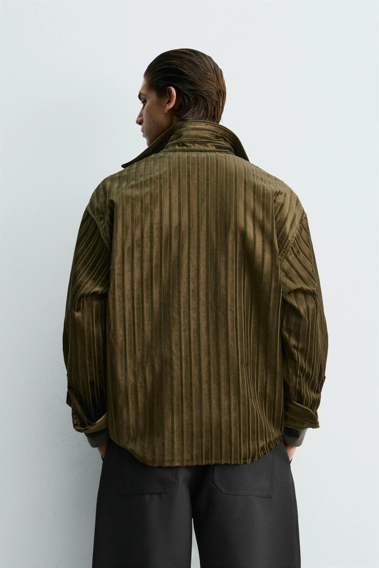 ВЕЛЬВЕТОВАЯ РУБАШКА В ПОЛОСКУ С РЕЛЬЕФНЫМ УЗОРОМ