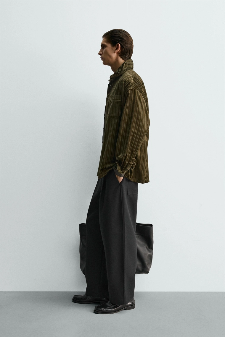 ВЕЛЬВЕТОВАЯ РУБАШКА В ПОЛОСКУ С РЕЛЬЕФНЫМ УЗОРОМ