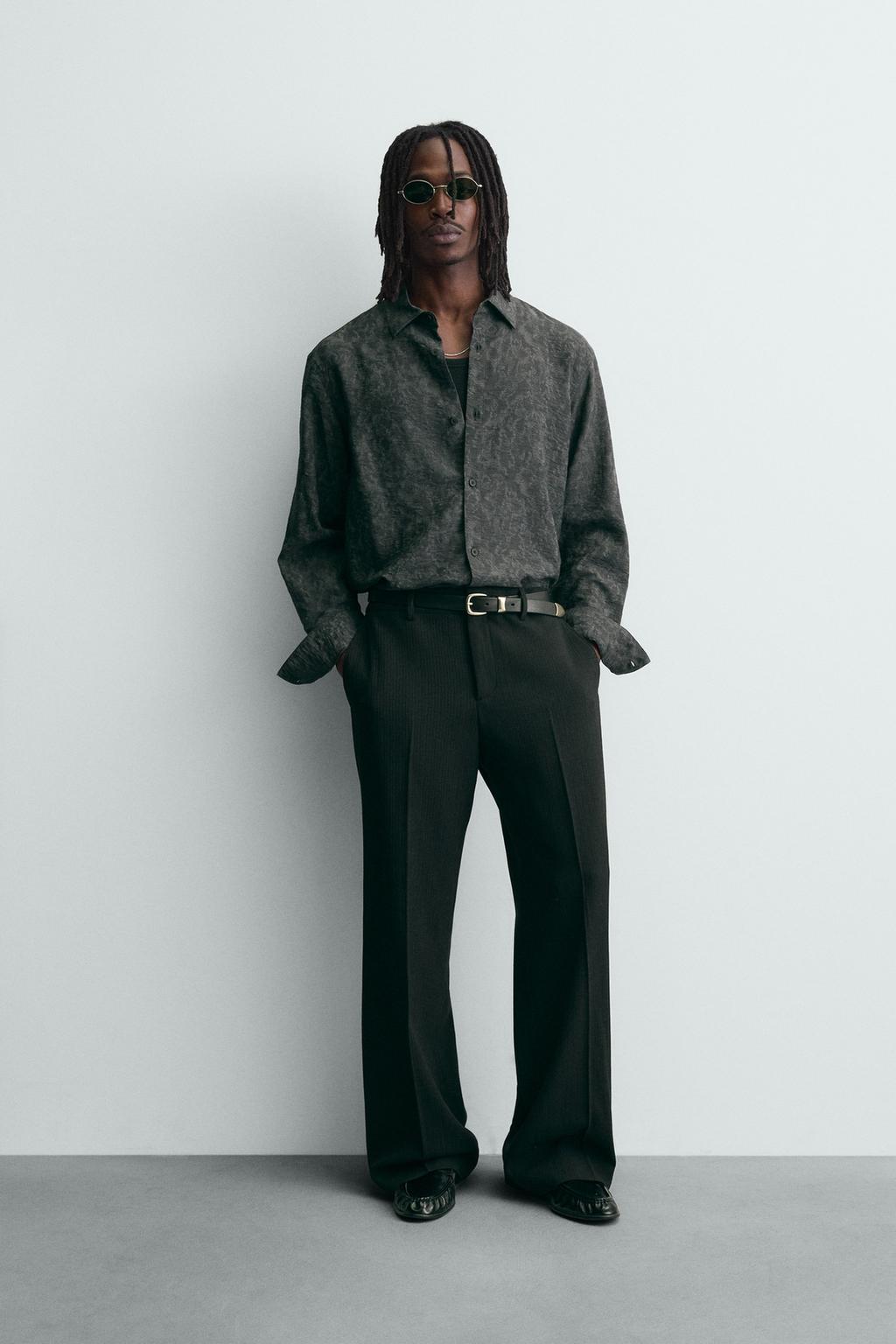 РУБАШКА СТРУЯЩЕГОСЯ ПОКРОЯ JACQUARD С ЦВЕТОЧНЫМ УЗОРОМ