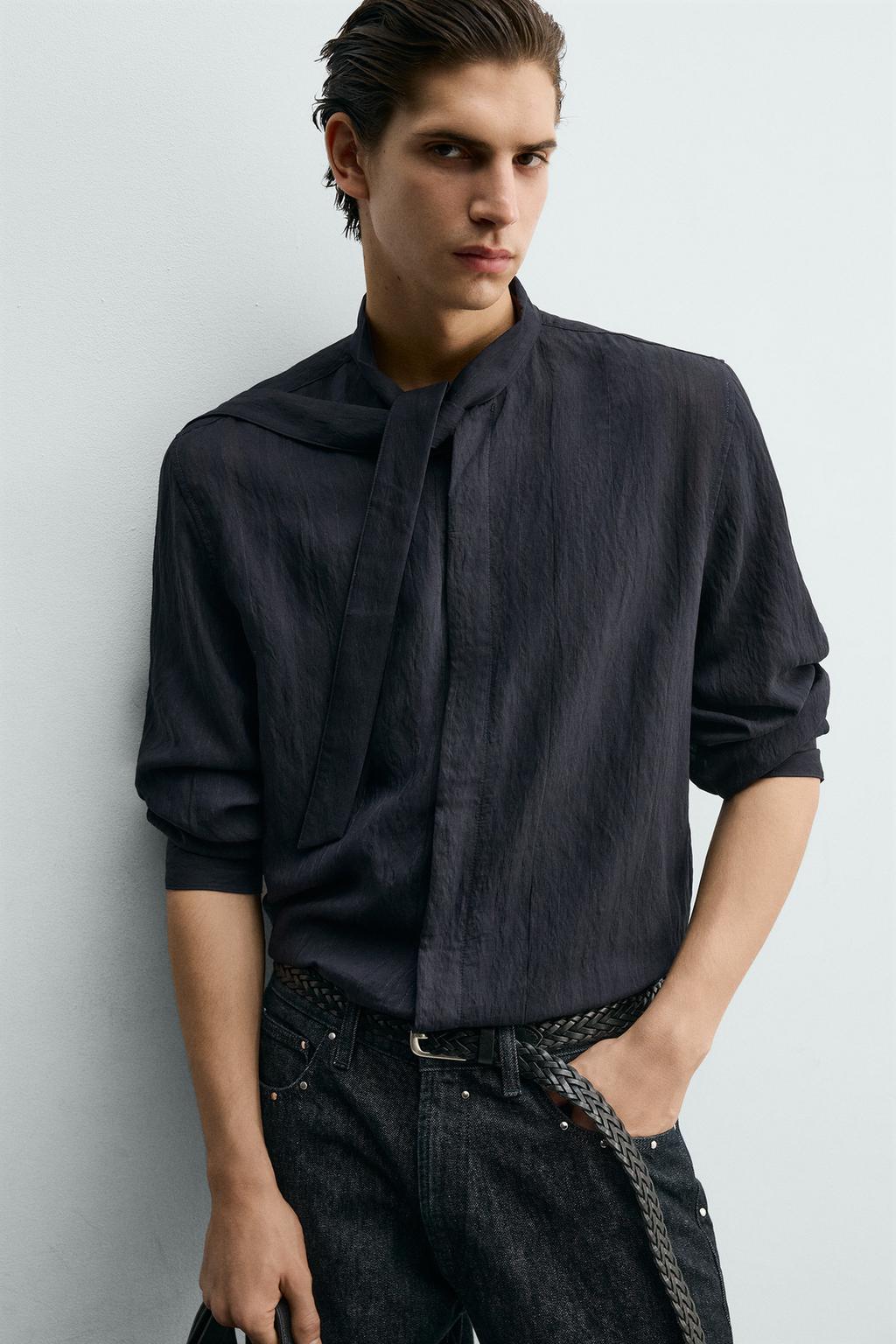 РУБАШКА ИЗ СТРУЯЩЕЙСЯ ТКАНИ С БАНТОМ