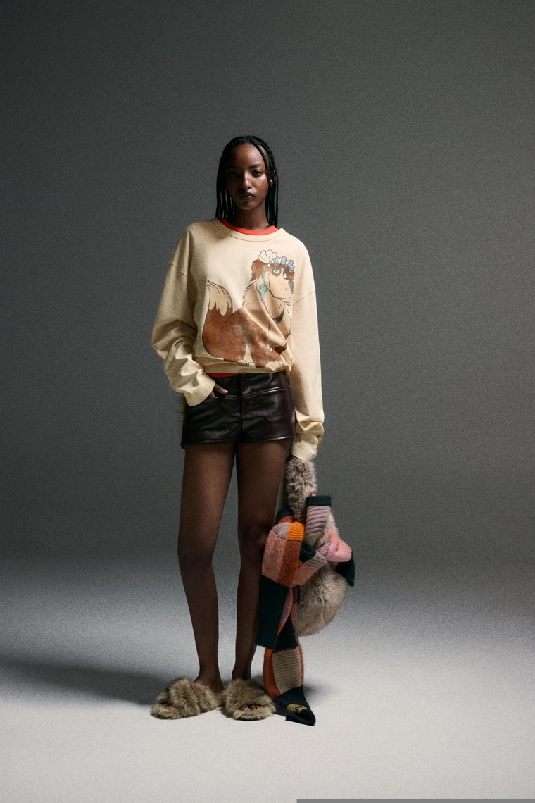 КОМБИНИРОВАННЫЕ МИНИ-ШОРТЫ ИЗ ИСКУССТВЕННОЙ КОЖИ HARRY LAMBERT FOR ZARA X DISNEY