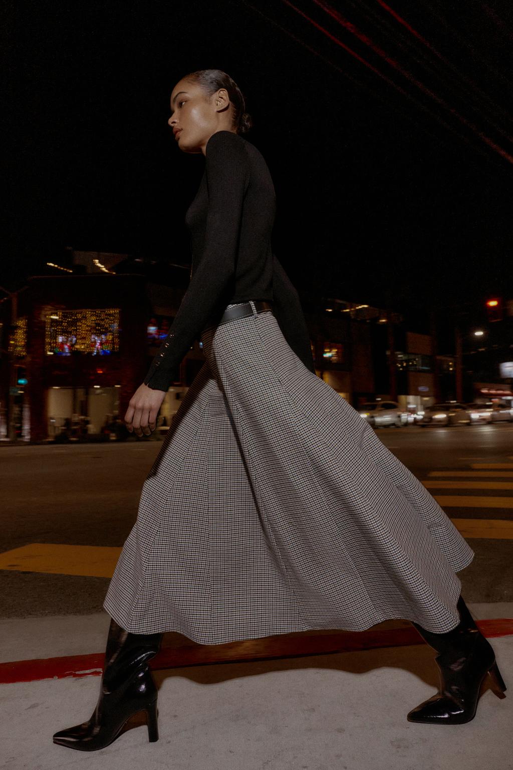 ЮБКА МИДИ В КЛЕТКУ С РЕМНЕМ