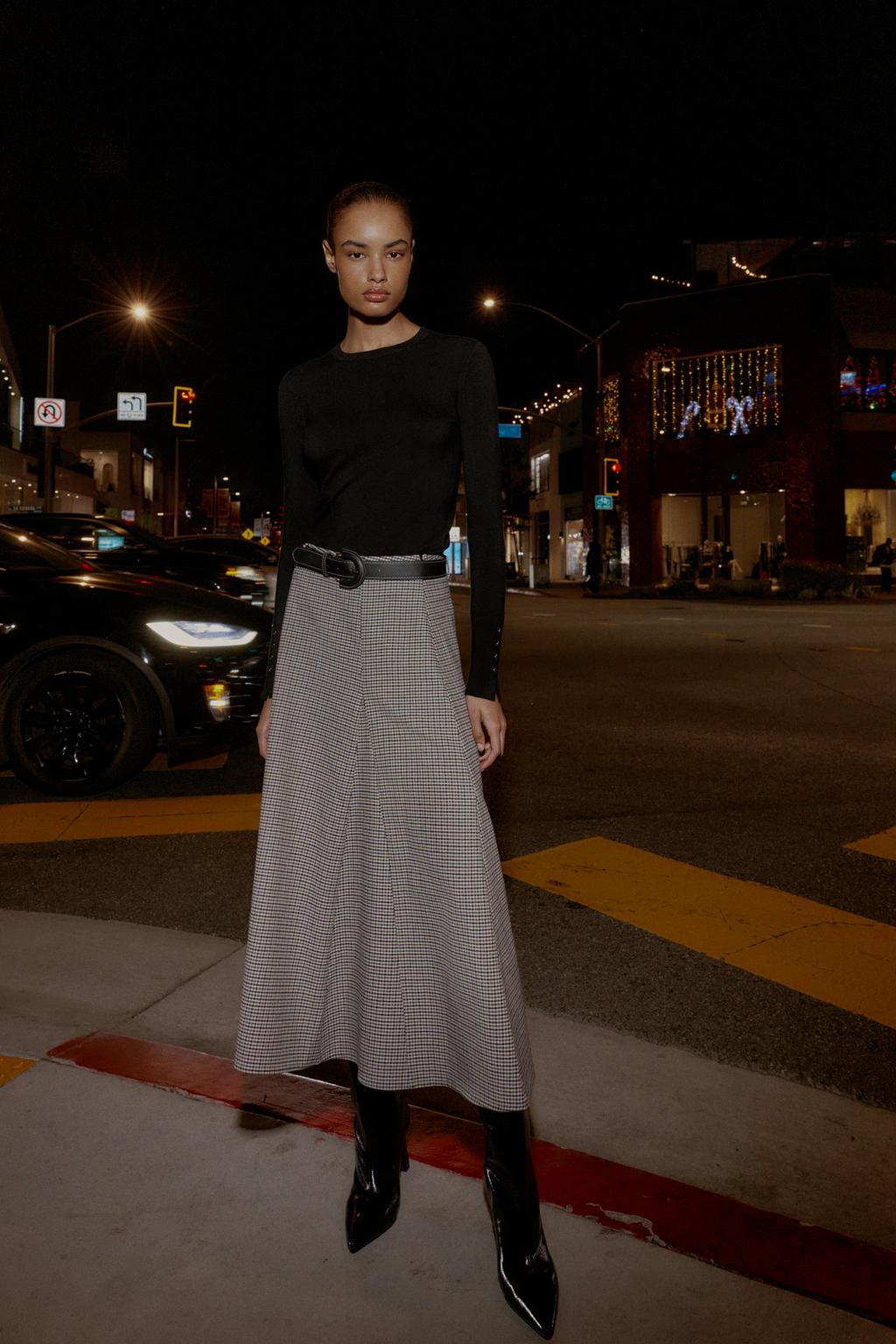 ЮБКА МИДИ В КЛЕТКУ С РЕМНЕМ