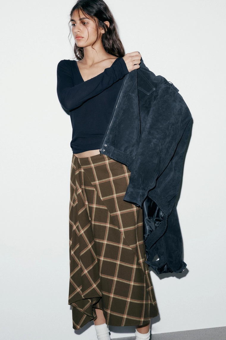 ЮБКА МИДИ В КЛЕТКУ С ВОЛАНАМИ