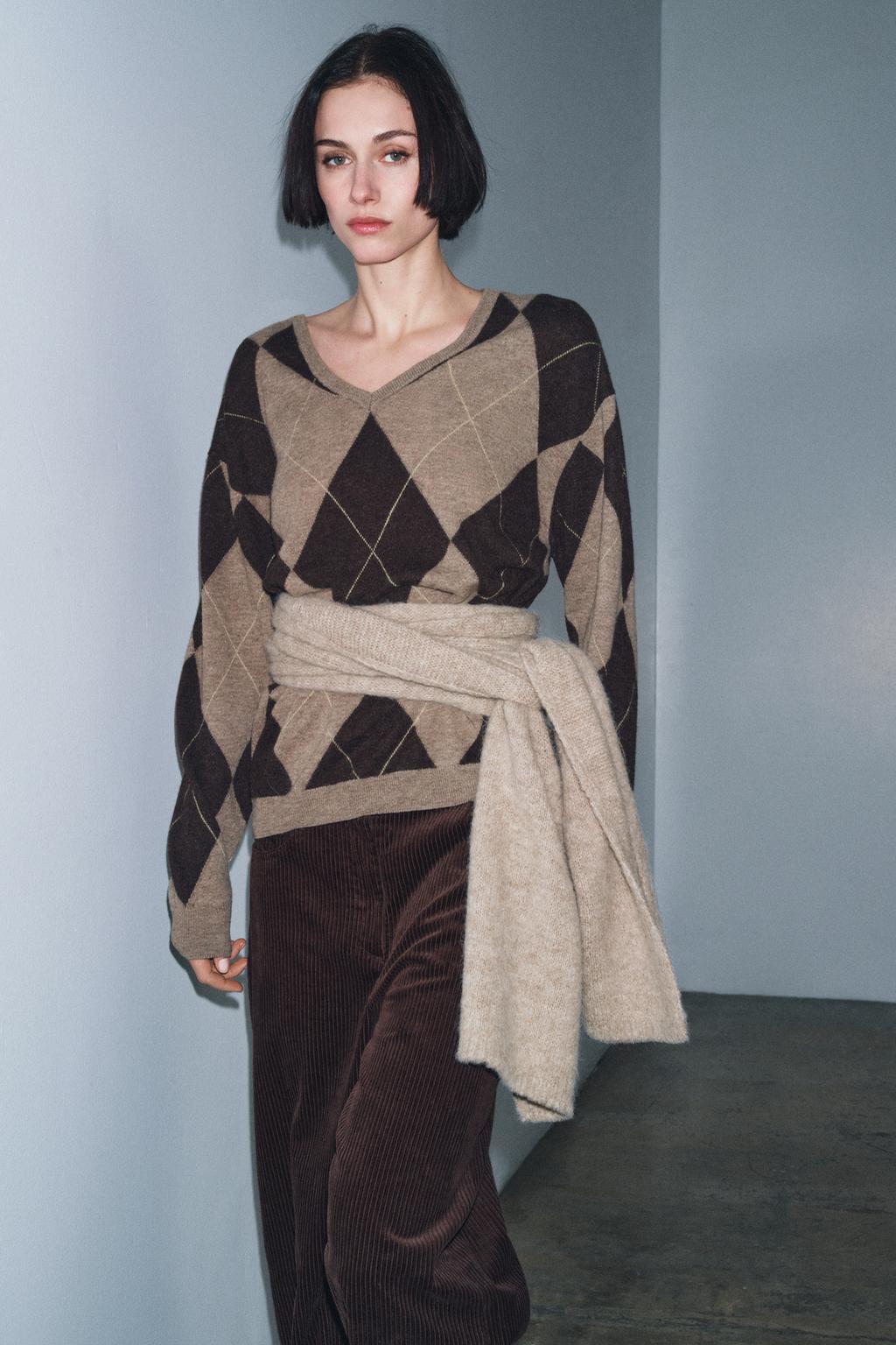 СВИТЕР ИЗ 100% ШЕРСТИ С УЗОРОМ «РОМБЫ»