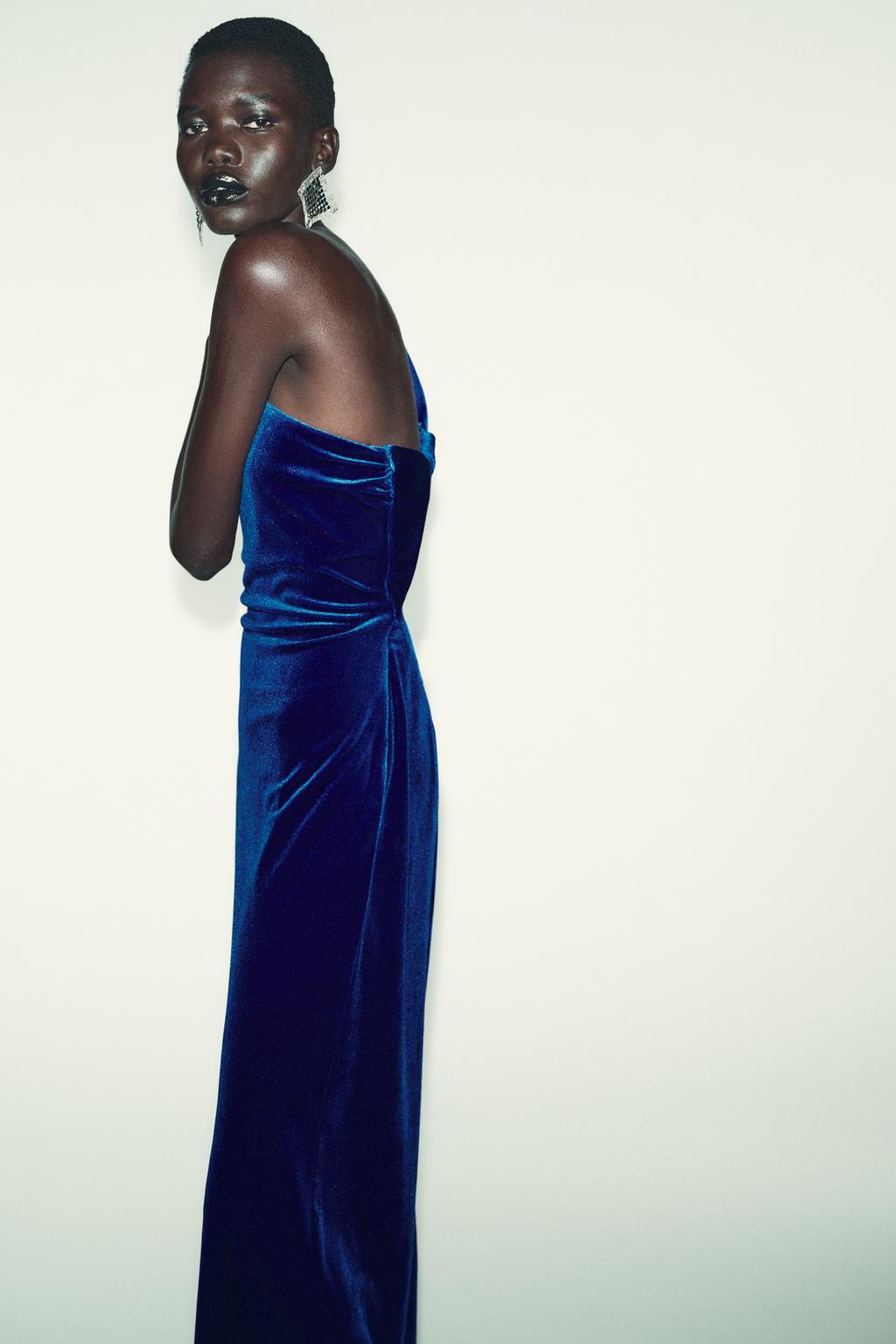 БАРХАТНОЕ ПЛАТЬЕ МИДИ АСИММЕТРИЧНОГО КРОЯ