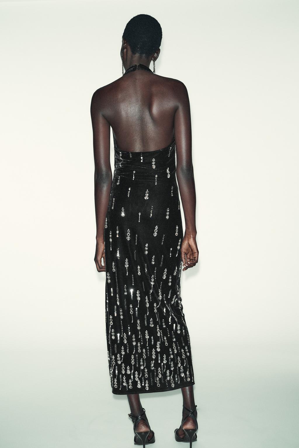 БАРХАТНОЕ ПЛАТЬЕ МИДИ С БУСИНАМИ