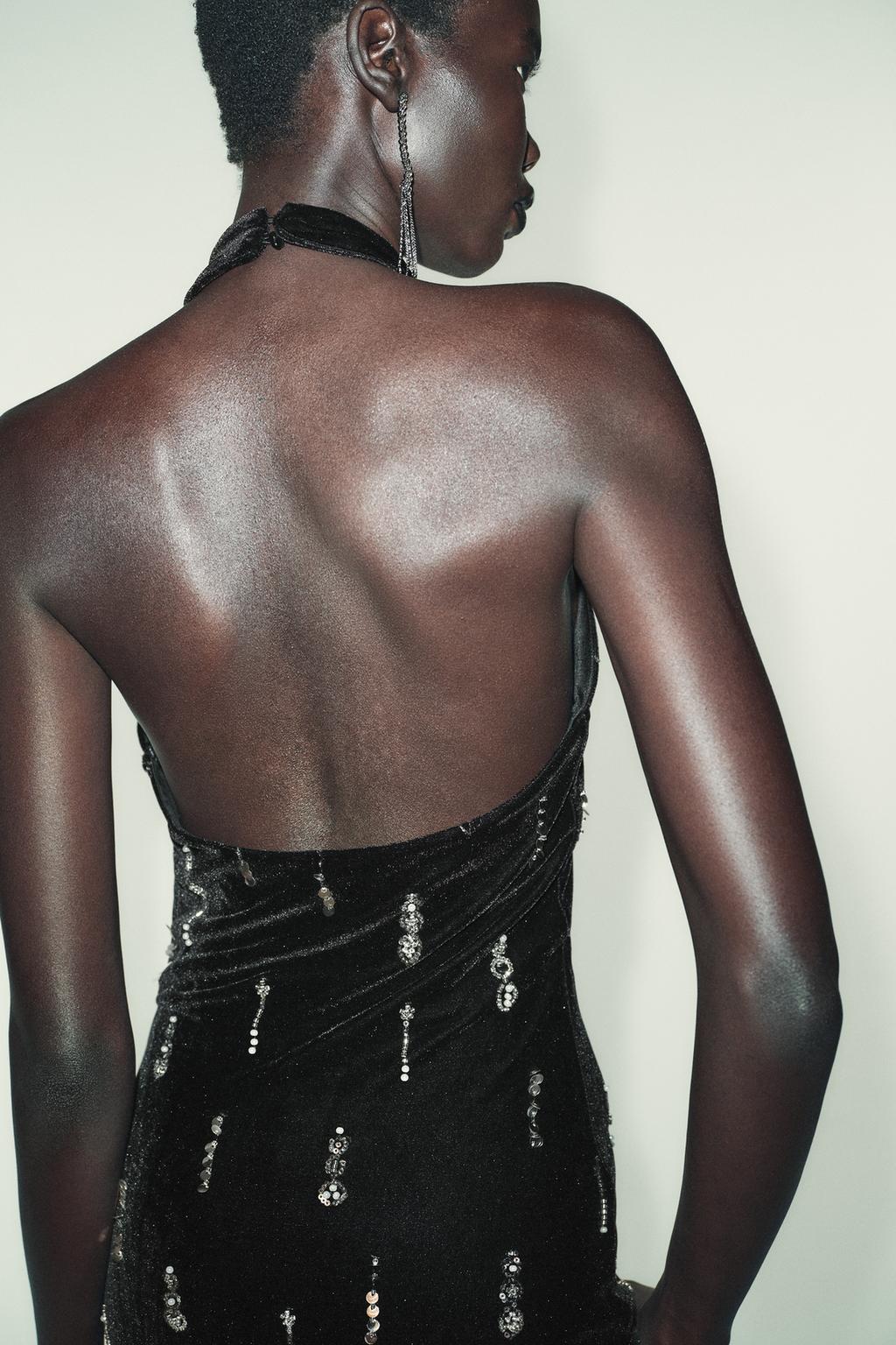 БАРХАТНОЕ ПЛАТЬЕ МИДИ С БУСИНАМИ