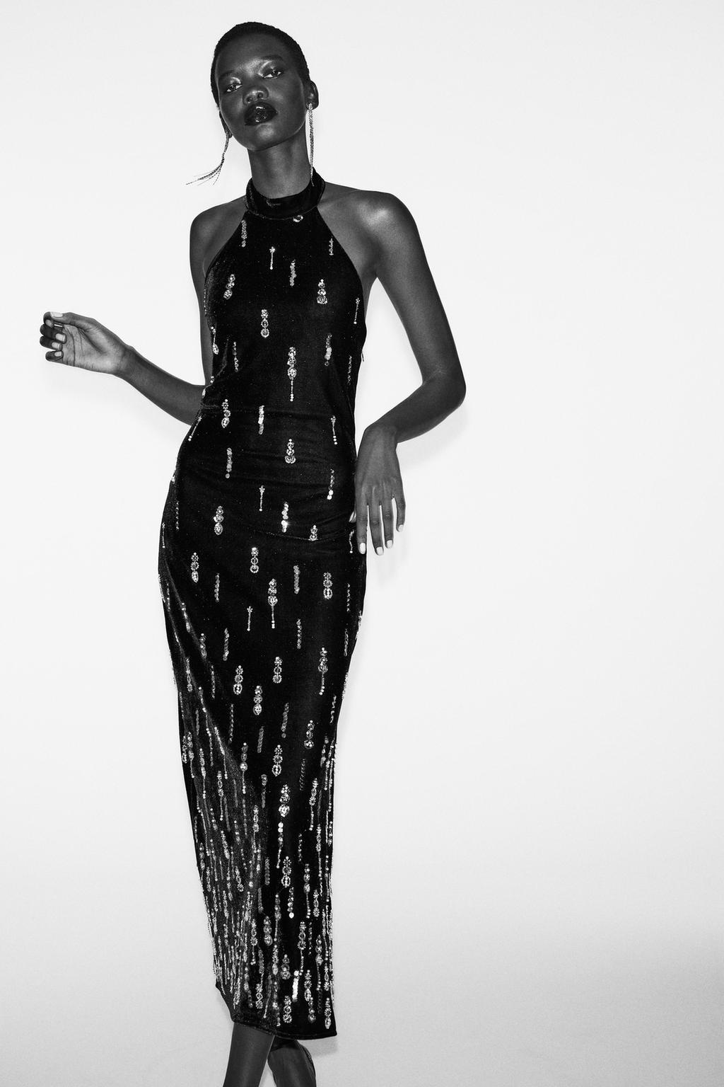 БАРХАТНОЕ ПЛАТЬЕ МИДИ С БУСИНАМИ