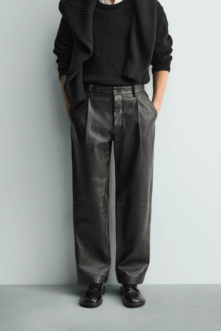 Кожаные брюки прямого кроя
