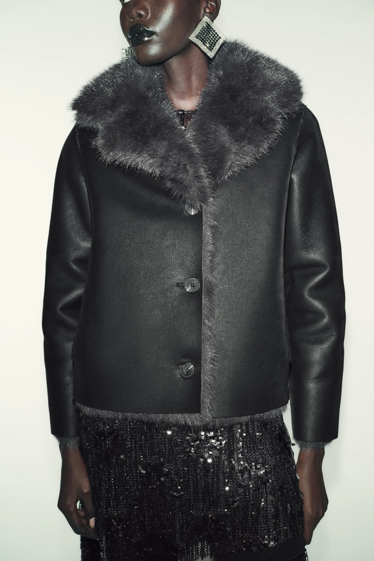 ДВУСТОРОННЕЕ КОРОТКОЕ ПАЛЬТО ИЗ ИСКУССТВЕННОГО МЕХА