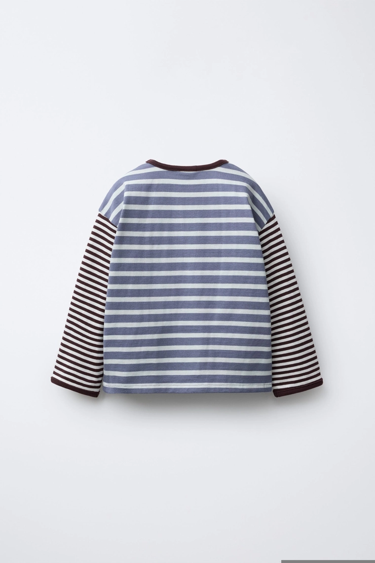 ФУТБОЛКА ИЗ ТКАНИ В ПОЛОСКУ С ВЫШИВКОЙ В ВИДЕ СЕРДЦА