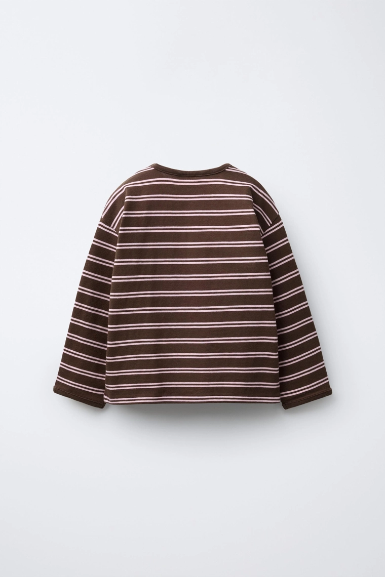 ФУТБОЛКА ИЗ ТКАНИ В ПОЛОСКУ С ВЫШИВКОЙ В ВИДЕ СЕРДЦА