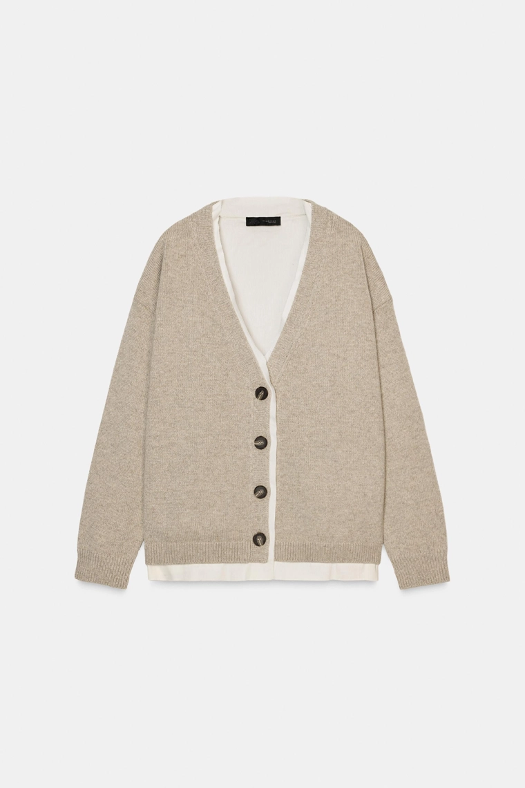 КАРДИГАН ИЗ КОМБИНИРОВАННОЙ ШЕРСТИ