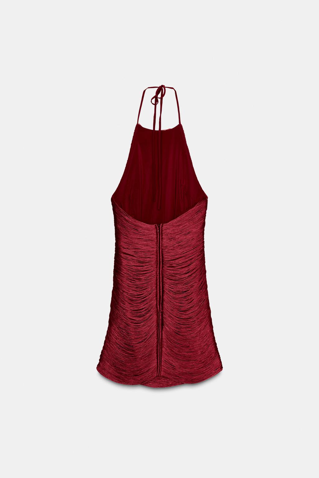 КОРОТКОЕ ПЛАТЬЕ С ГОРЛОВИНОЙ ХАЛТЕР И БАХРОМОЙ