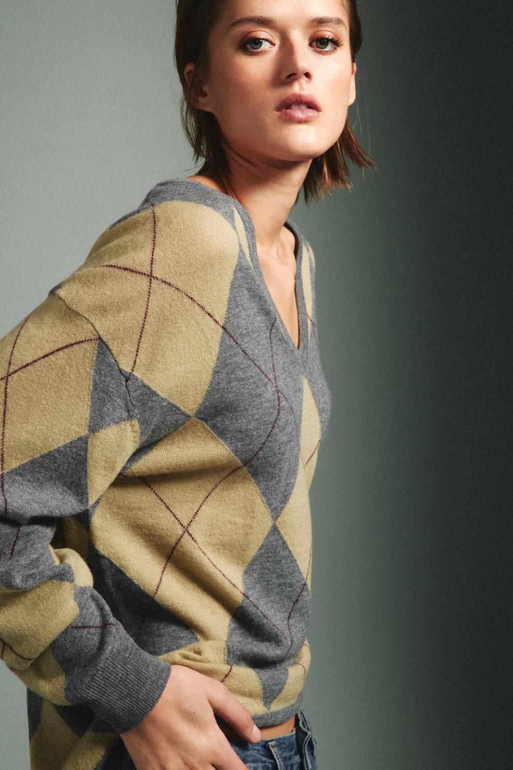 СВИТЕР ИЗ 100% ШЕРСТИ С УЗОРОМ «РОМБЫ»