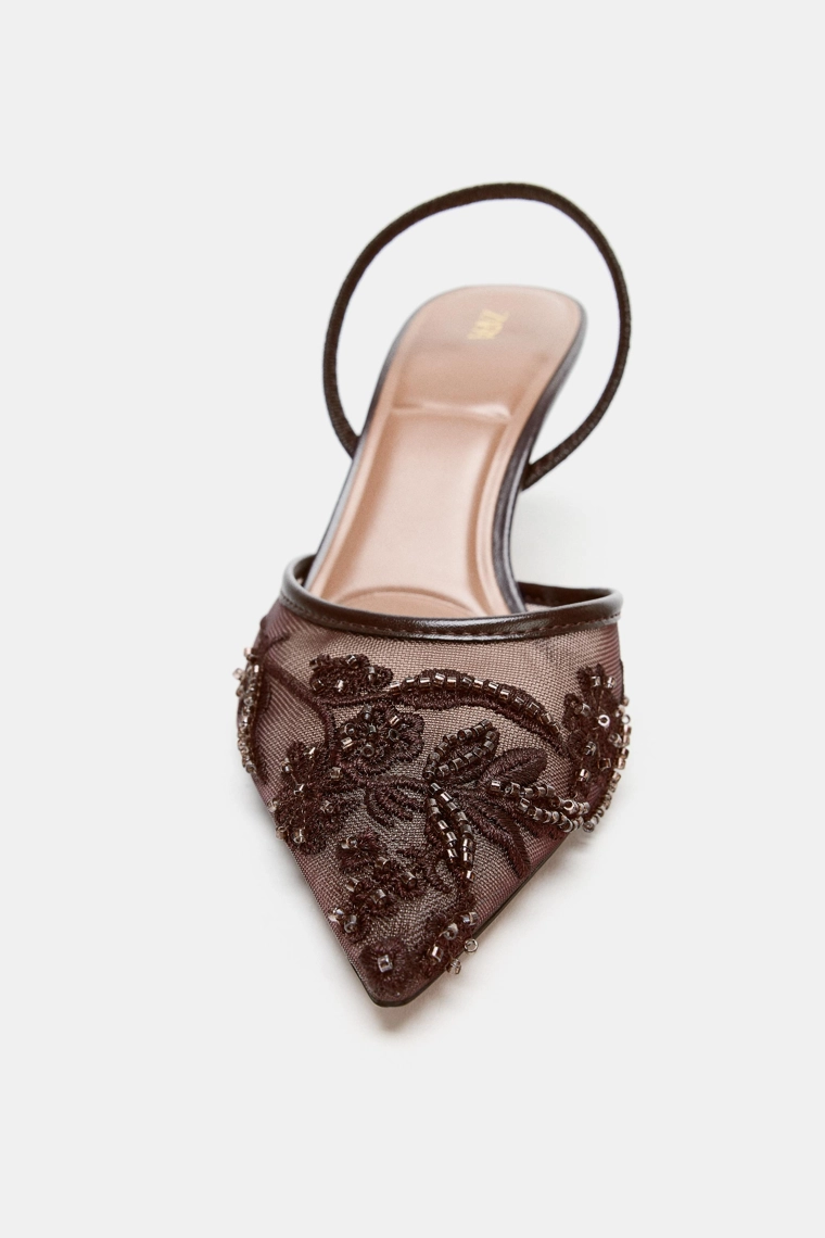 ТУФЛИ-МЮЛИ ИЗ СЕТЧАТОЙ ТКАНИ СО СТРАЗАМИ