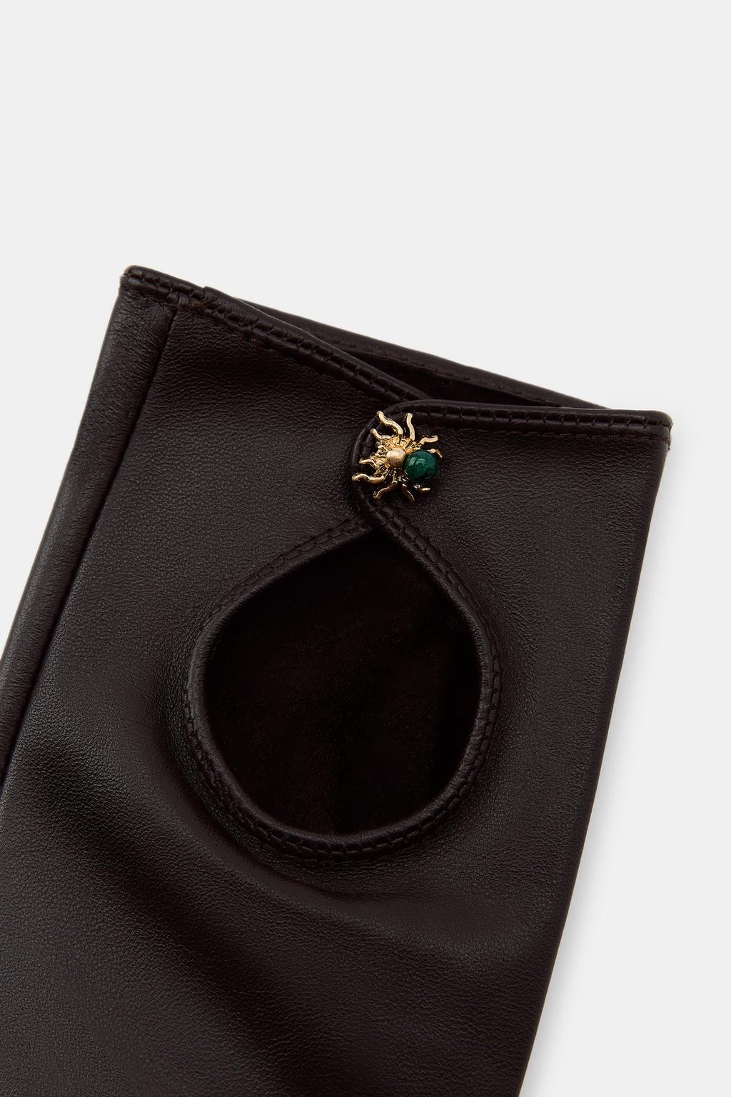 КОРОТКИЕ ПЕРЧАТКИ ИЗ 100% КОЖИ С ПАУКОМ