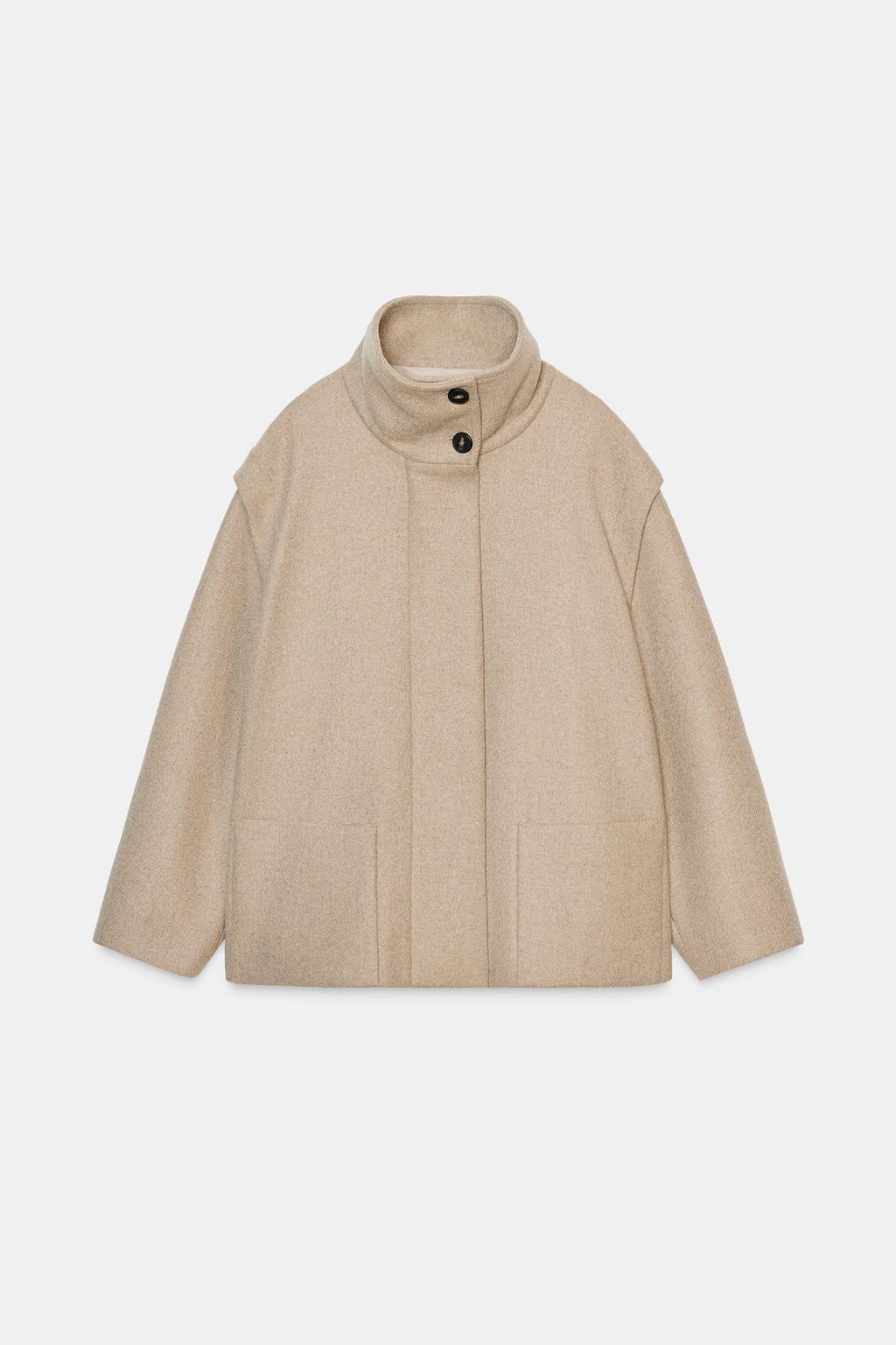 КОРОТКОЕ ПАЛЬТО ИЗ СМЕСОВОЙ ШЕРСТИ С ВОРОТНИКОМ-СТОЙКОЙ