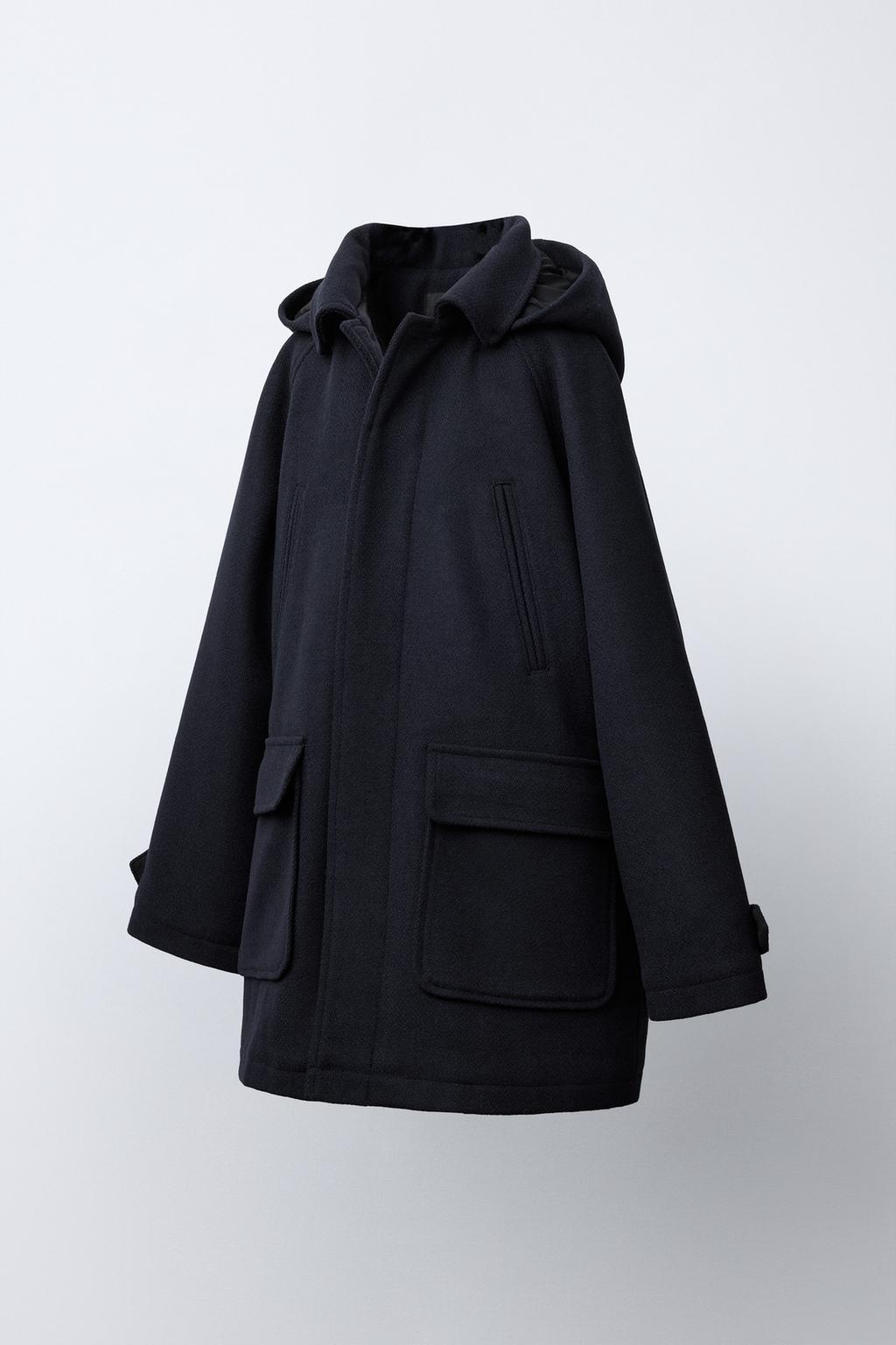ПАЛЬТО ИЗ СИНТЕТИЧЕСКОЙ ШЕРСТИ С КАПЮШОНОМ