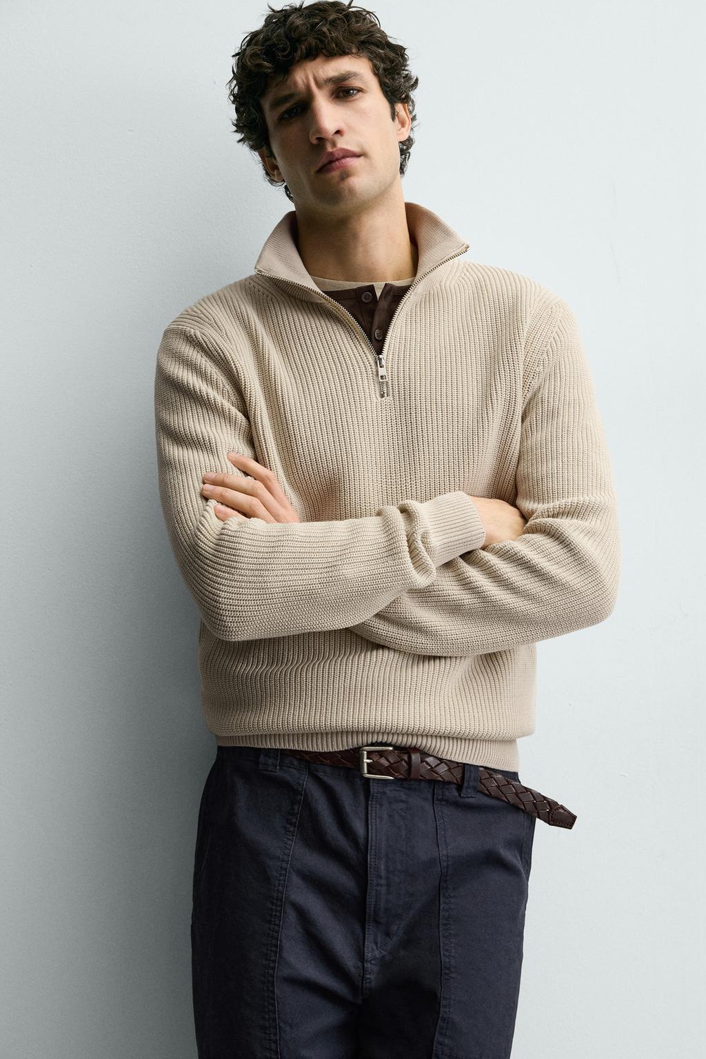 ДЖЕМПЕР ИЗ ЖЕМЧУЖНОЙ ВЯЗКИ С ВОРОТНИКОМ НА МОЛНИИ