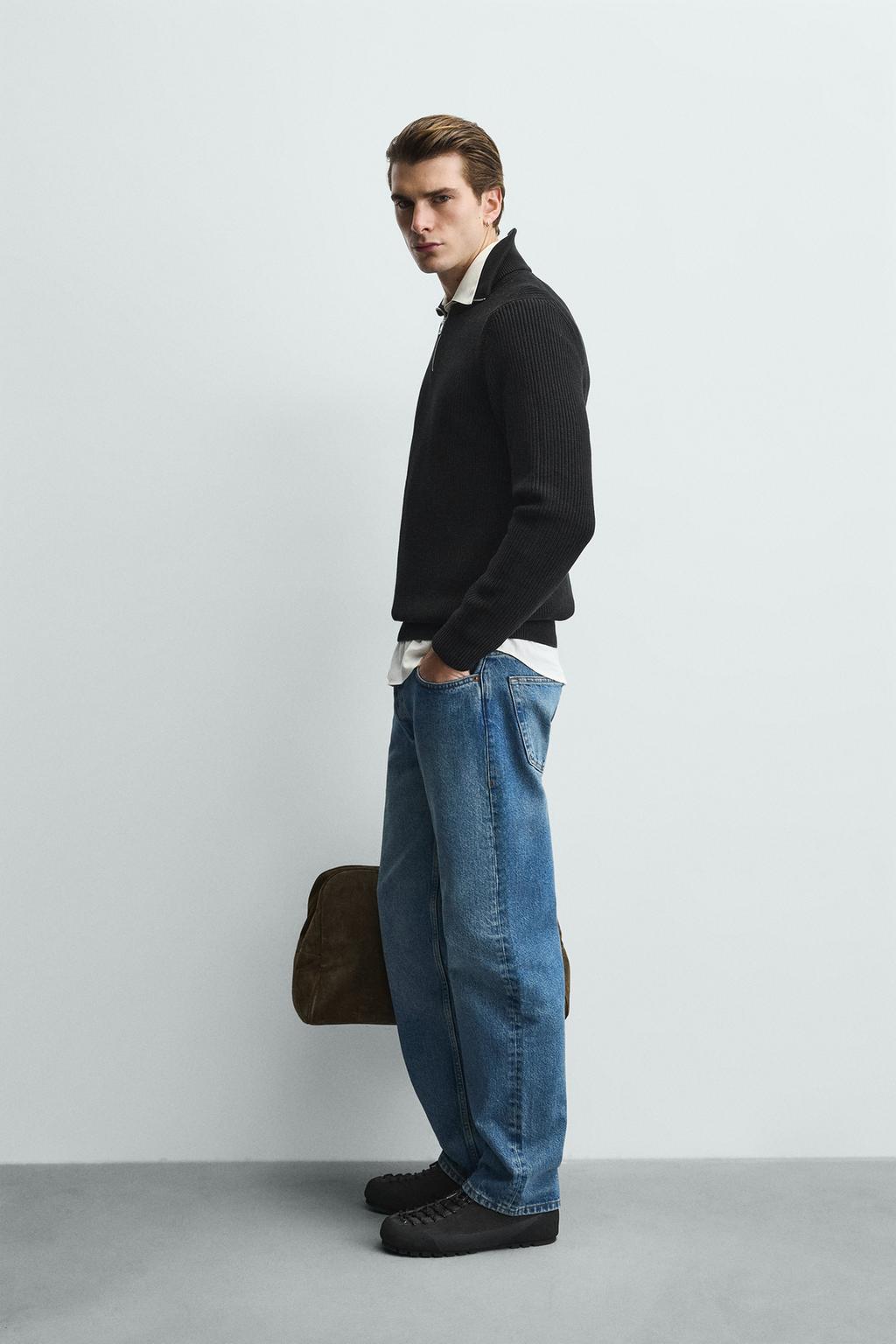 ДЖЕМПЕР ВЯЗАНЫЙ ЖЕМЧУЖНЫМ УЗОРОМ С ВОРОТНИКОМ НА МОЛНИИ