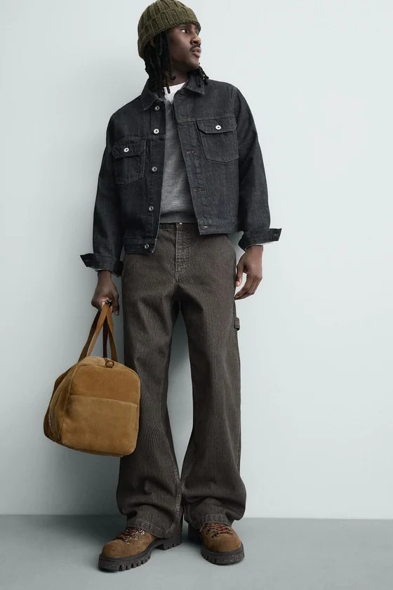 БРЮКИ RELAXED FIT С ФЛОКИРОВАННЫМИ ПОЛОСКАМИ