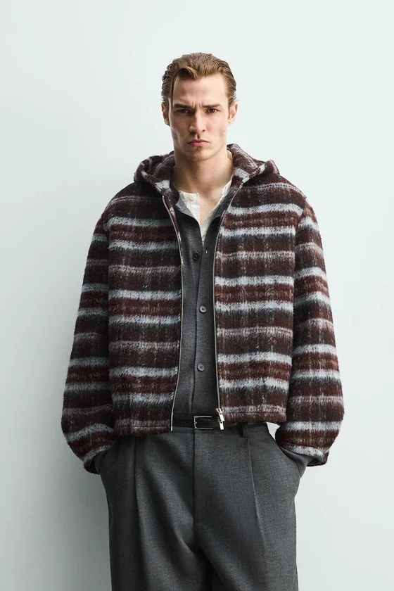 КУРТКА BOXY FIT В КЛЕТКУ С КАПЮШОНОМ