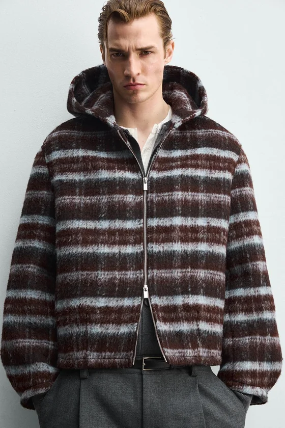 КУРТКА BOXY FIT В КЛЕТКУ С КАПЮШОНОМ