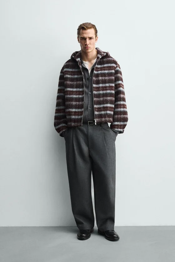 КУРТКА BOXY FIT В КЛЕТКУ С КАПЮШОНОМ