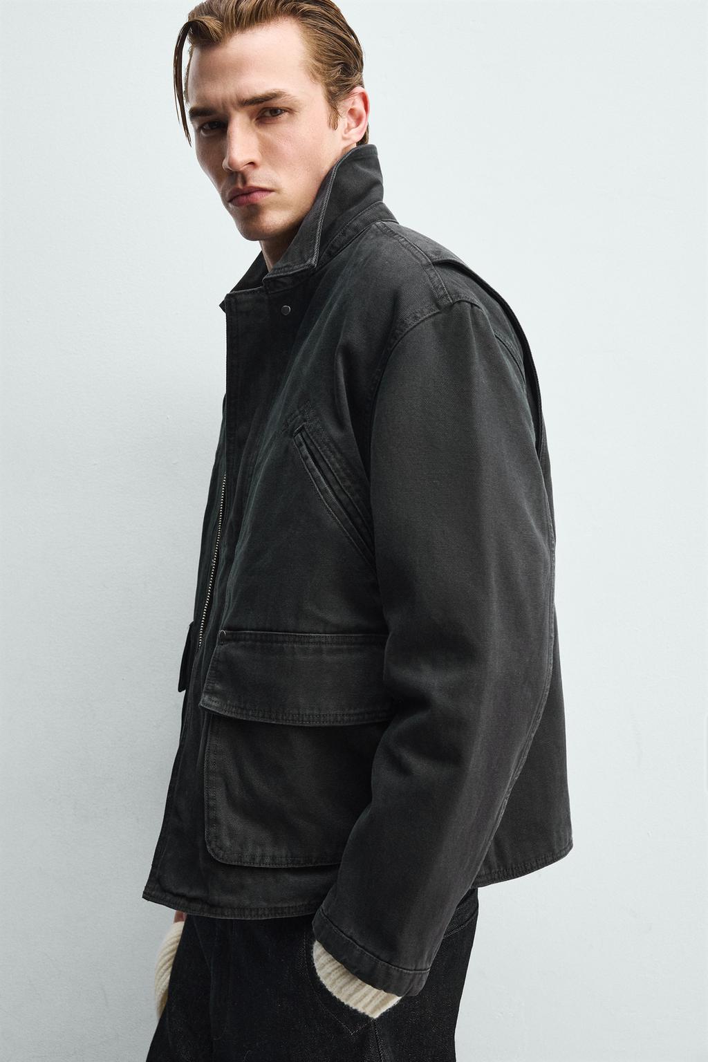 КУРТКА СВОБОДНОГО КРОЯ С КАРМАНАМИ И ЭФФЕКТОМ ПОТЕРТОСТИ