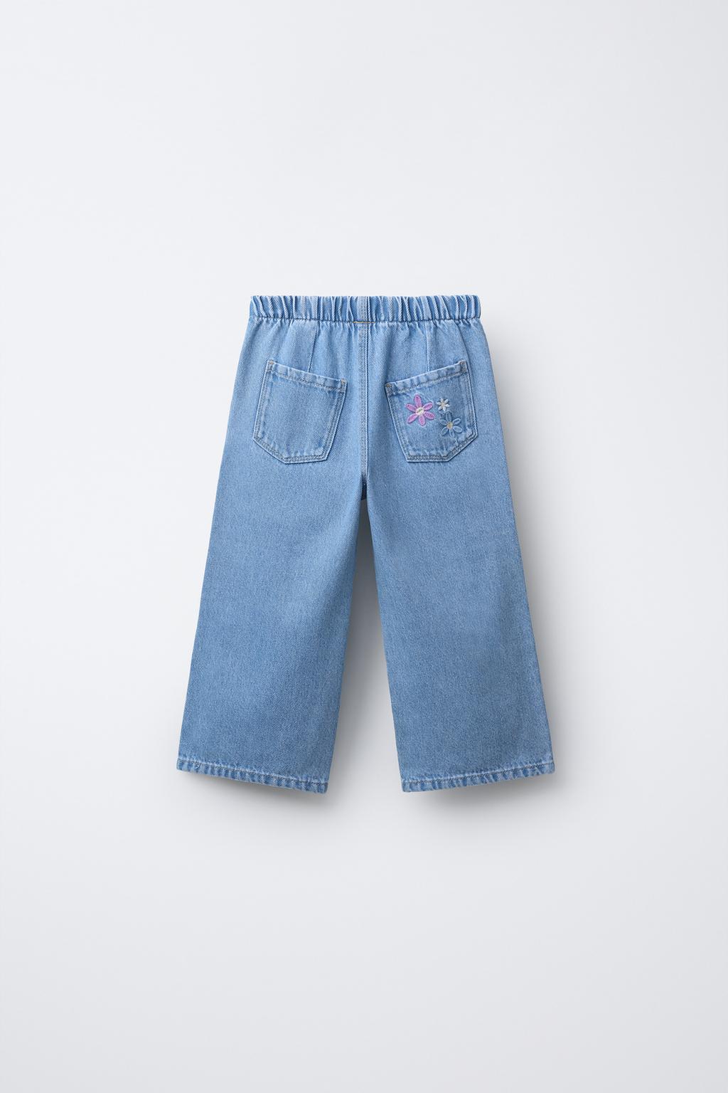 ДЖИНСЫ WIDE LEG С ВЫШИВКОЙ В ВИДЕ ЦВЕТОВ