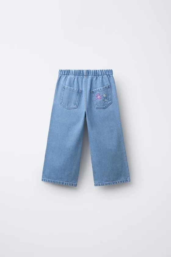 ДЖИНСЫ WIDE LEG С ВЫШИВКОЙ В ВИДЕ ЦВЕТОВ