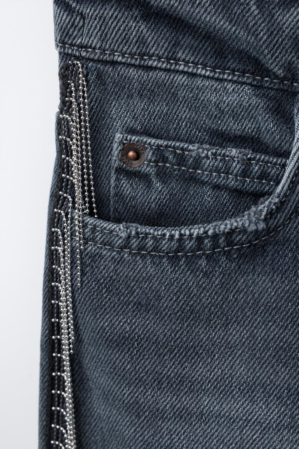 ДЖИНСЫ WIDE LEG С БЛЕСТЯЩЕЙ БАХРОМОЙ