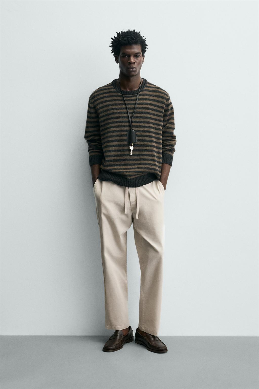 Брюки свободного кроя из хлопка и льна