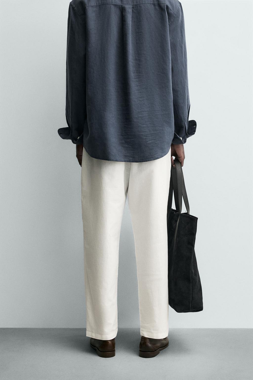 Брюки свободного кроя из хлопка и льна