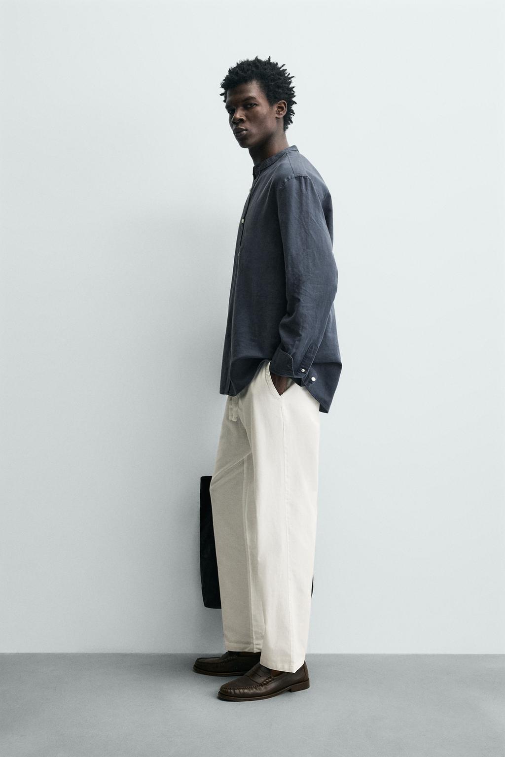 Брюки свободного кроя из хлопка и льна