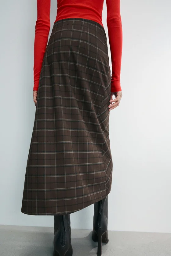 ЮБКА В КЛЕТКУ СО СБОРКАМИ — ZW COLLECTION