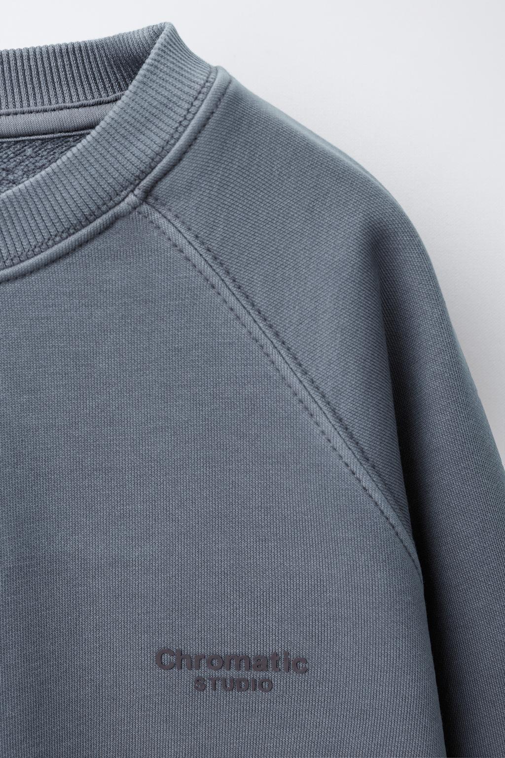 ТОЛСТОВКА ИЗ ТКАНИ С ЭФФЕКТОМ ПОТЕРТОСТИ С ТЕКСТОМ