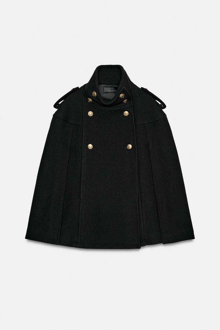 НАКИДКА ИЗ СМЕСОВОЙ ШЕРСТИ С МЕТАЛЛИЧЕСКИМИ ПУГОВИЦАМИ — ZW COLLECTION