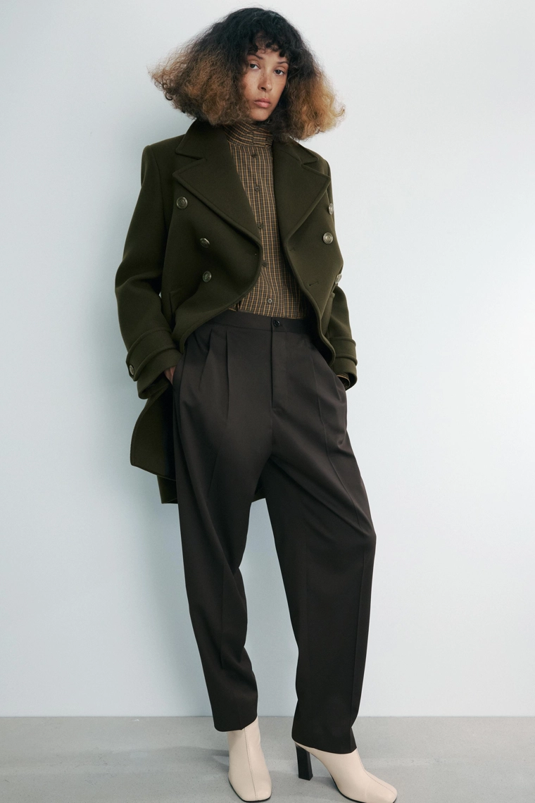 АСИММЕТРИЧНОЕ ПАЛЬТО ИЗ СМЕСОВОЙ ШЕРСТИ С ПУГОВИЦАМИ — ZW COLLECTION