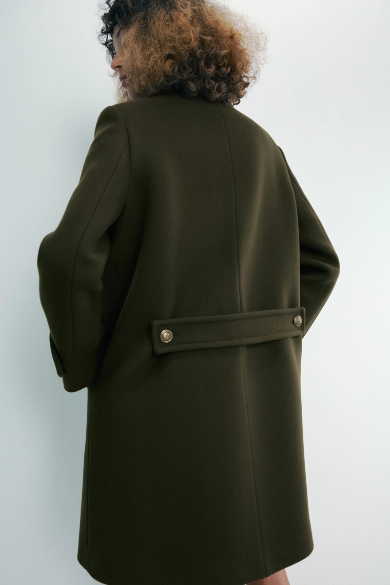 АСИММЕТРИЧНОЕ ПАЛЬТО ИЗ СМЕСОВОЙ ШЕРСТИ С ПУГОВИЦАМИ — ZW COLLECTION