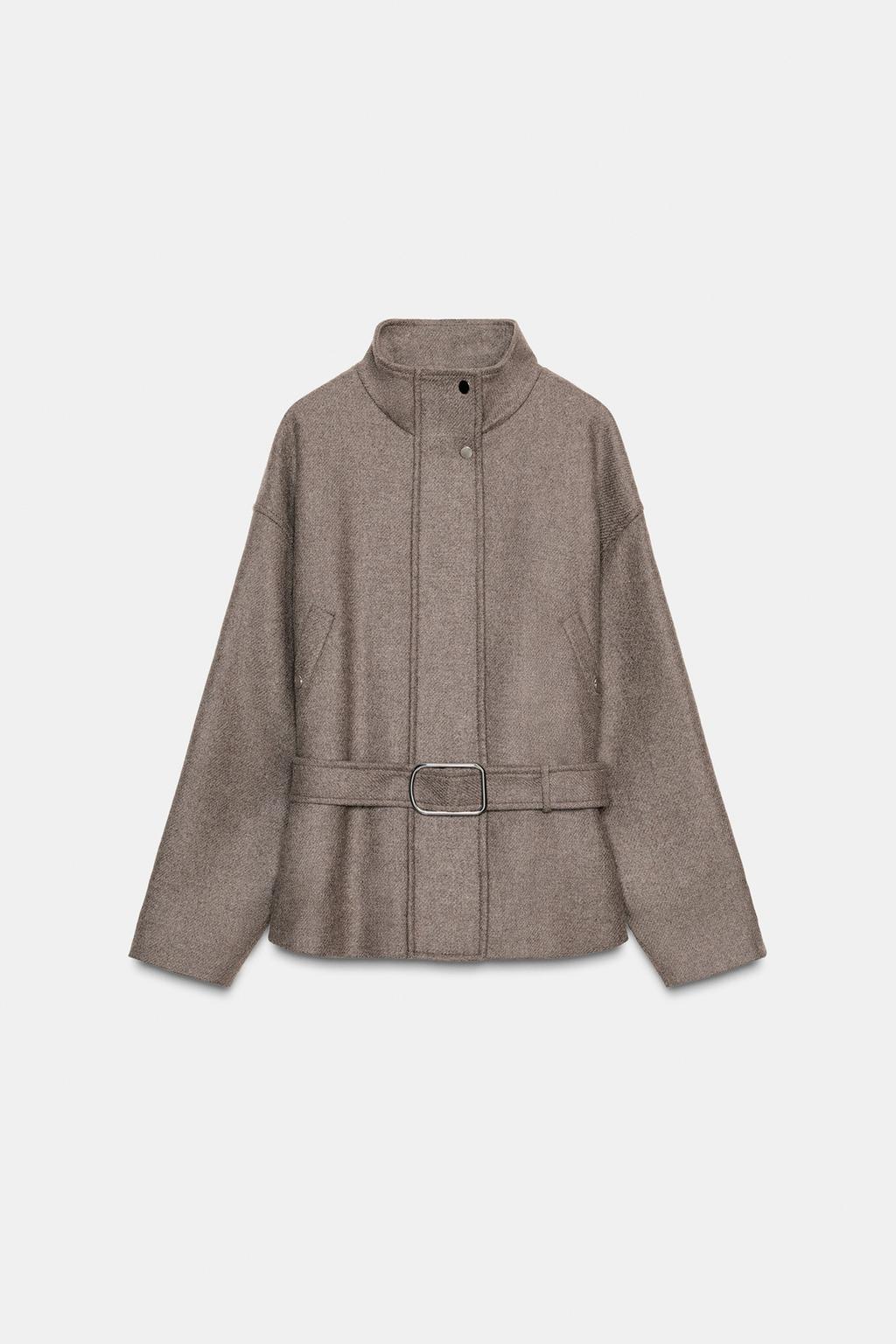 КОРОТКОЕ ПАЛЬТО ИЗ СМЕСОВОЙ ШЕРСТИ С ПОЯСОМ