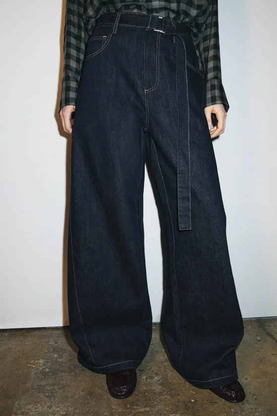 ДЖИНСЫ WIDE LEG С ВЫСОКОЙ ПОСАДКОЙ И РЕМНЕМ — ZW COLLECTION