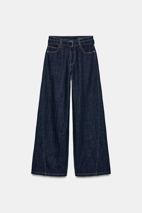 ДЖИНСЫ WIDE LEG С ВЫСОКОЙ ПОСАДКОЙ И РЕМНЕМ — ZW COLLECTION