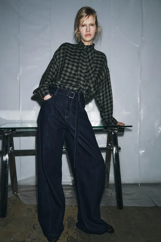 ДЖИНСЫ WIDE LEG С ВЫСОКОЙ ПОСАДКОЙ И РЕМНЕМ — ZW COLLECTION